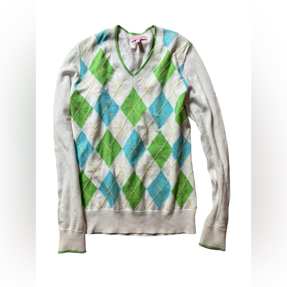 LILLY PULITZER ARGLE SWEATER Women's SMALL WHITE Blue GREEN LONG SLEEVE PREPPY✅‎